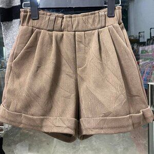 High Waist Corduroy Pleated Shorts in Brown